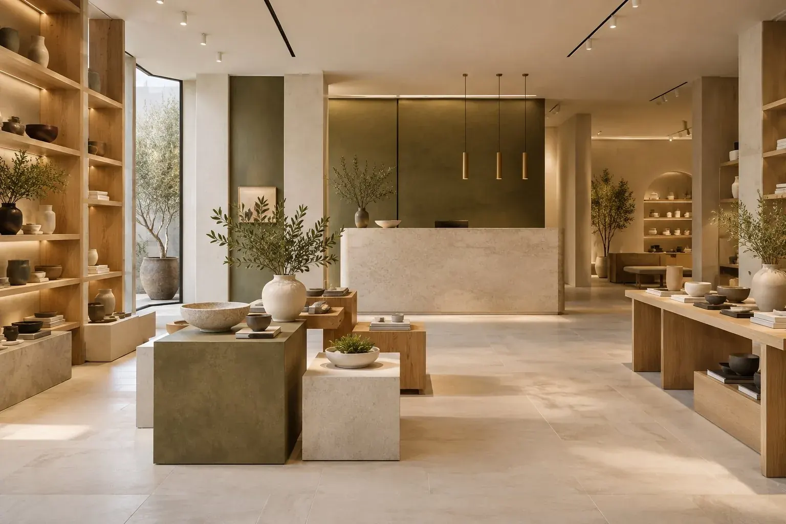 Concept lobby with lounge seating and a reception desk.